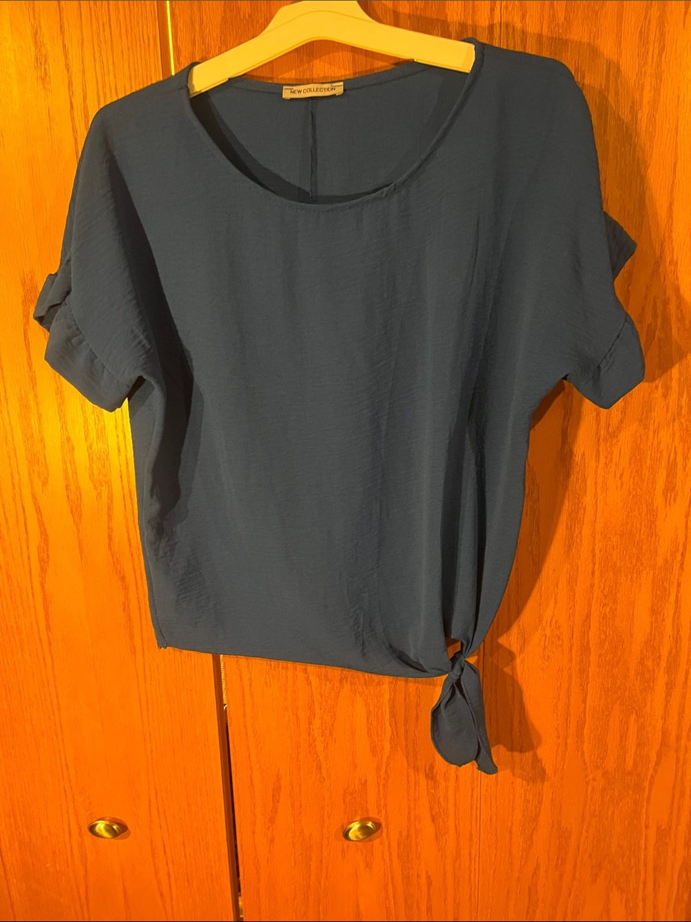 Women's Navy Short-Sleeve Tie-Front Blouse